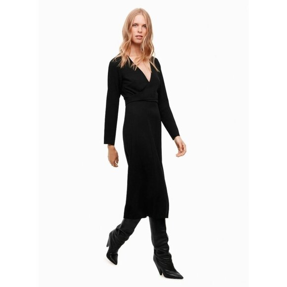 Aritzia Wilfred Black Aubagne Midi Dress Adjustable Wrap w/optional cutout 10 - Picture 1 of 16
